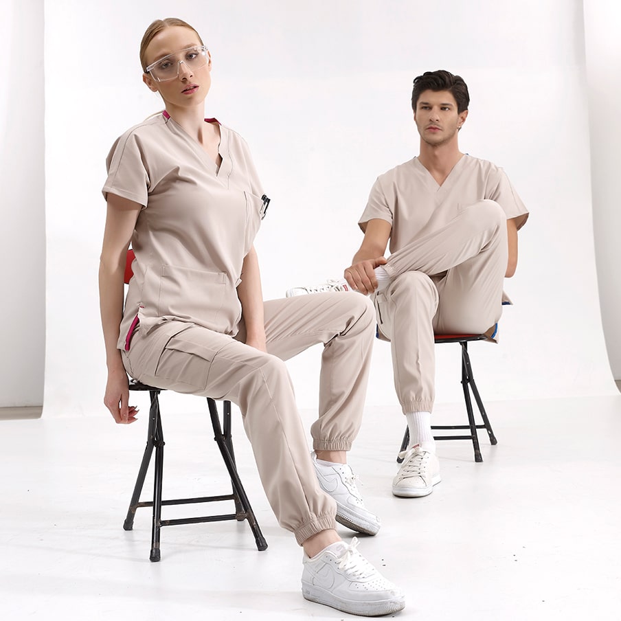 Krem Jogger  Scrubs Takım Lüks Likralı Kumaş