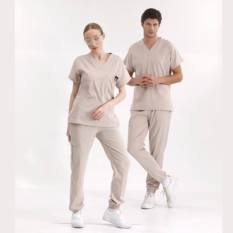 Krem Jogger  Scrubs Takım Lüks Likralı Kumaş