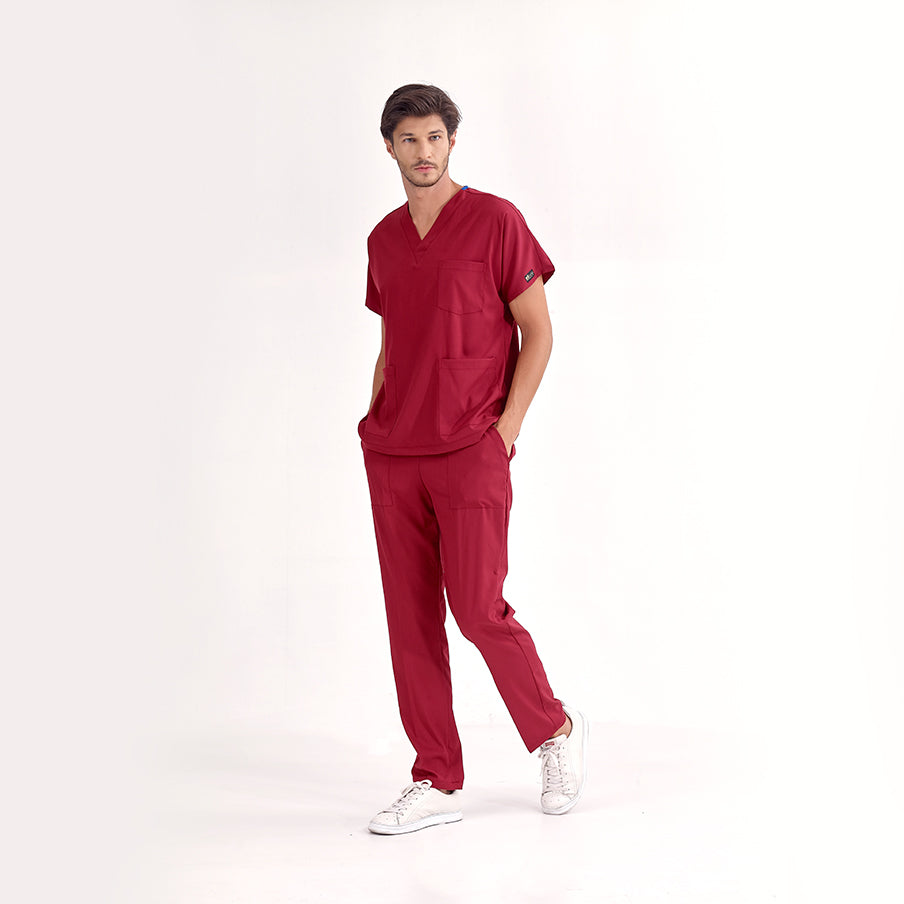 Bordo Dr. Greys  Scrubs Takım Lüks Likralı Kumaş