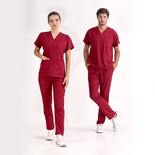 Bordo Dr. Greys  Scrubs Takım Lüks Likralı Kumaş
