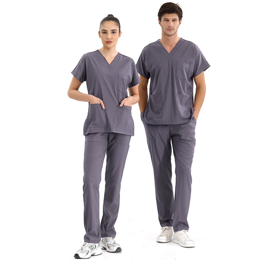 Kurşuni Gri Dr. Greys  Scrubs Takım Lüks Likralı Kumaş
