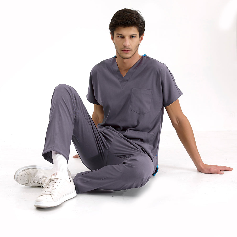 Kurşuni Gri Dr. Greys  Scrubs Takım Lüks Likralı Kumaş
