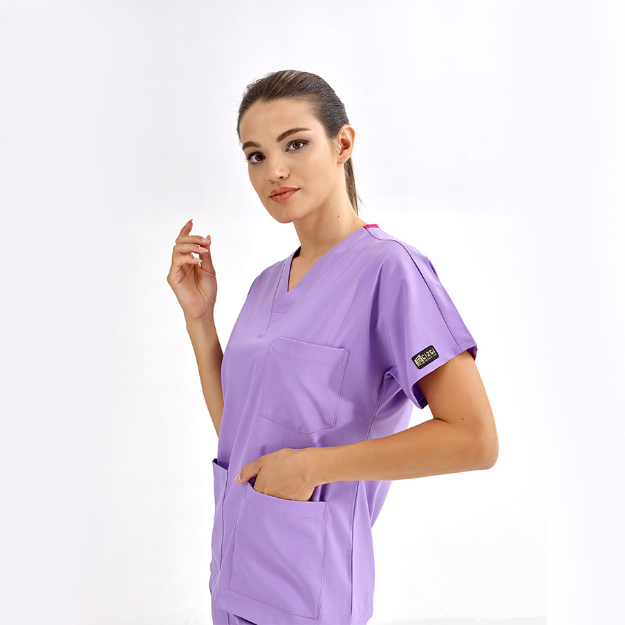 Lila Dr. Greys  Scrubs Takım Lüks Likralı Kumaş