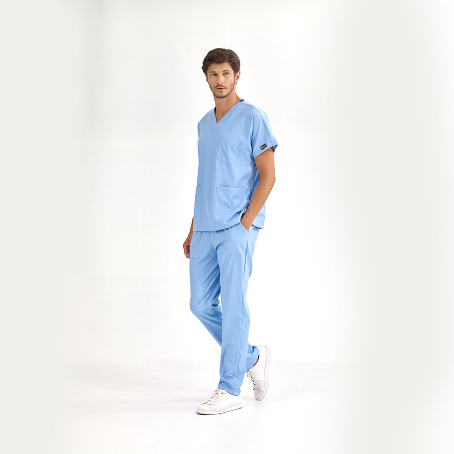 Açık Mavi Dr. Greys  Scrubs Takım Lüks Likralı Kumaş