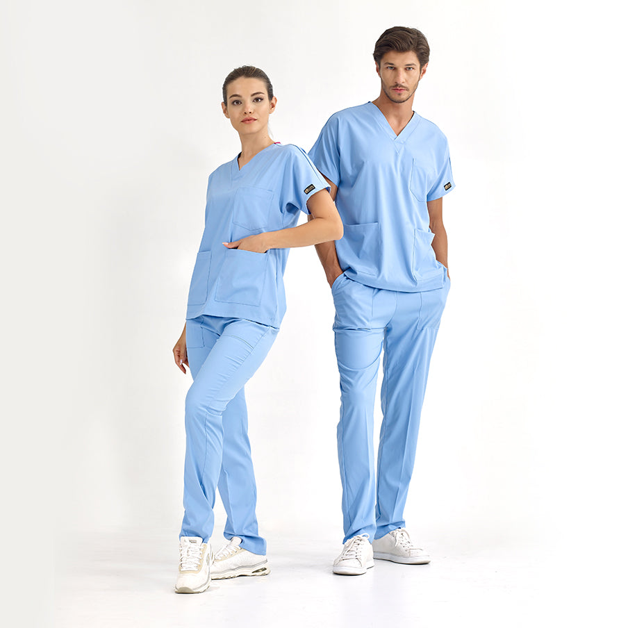 Açık Mavi Dr. Greys  Scrubs Takım Lüks Likralı Kumaş