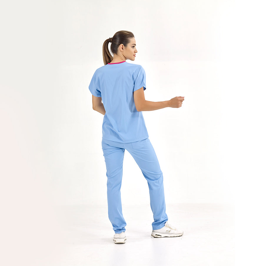 Açık Mavi Dr. Greys  Scrubs Takım Lüks Likralı Kumaş