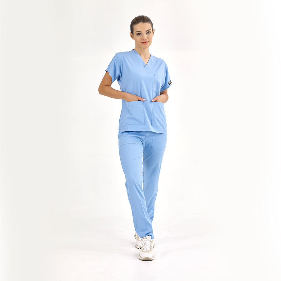 Açık Mavi Dr. Greys  Scrubs Takım Lüks Likralı Kumaş