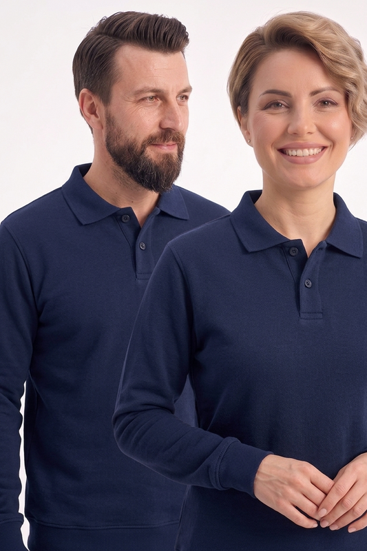 Lacivert Polo Yaka İş Sweatshirt 3 İplik Şardonlu
