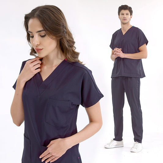 Lacivert Dr. Greys  Scrubs Takım Lüks Likralı Kumaş