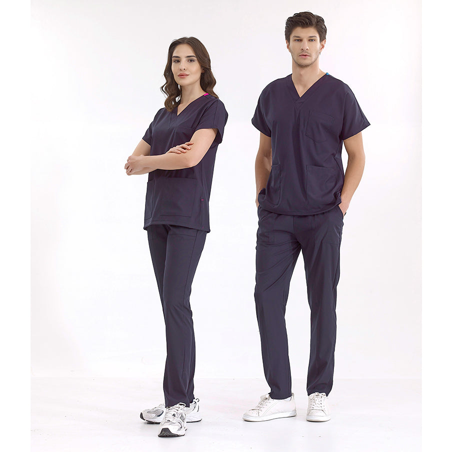 Lacivert Dr. Greys  Scrubs Takım Lüks Likralı Kumaş