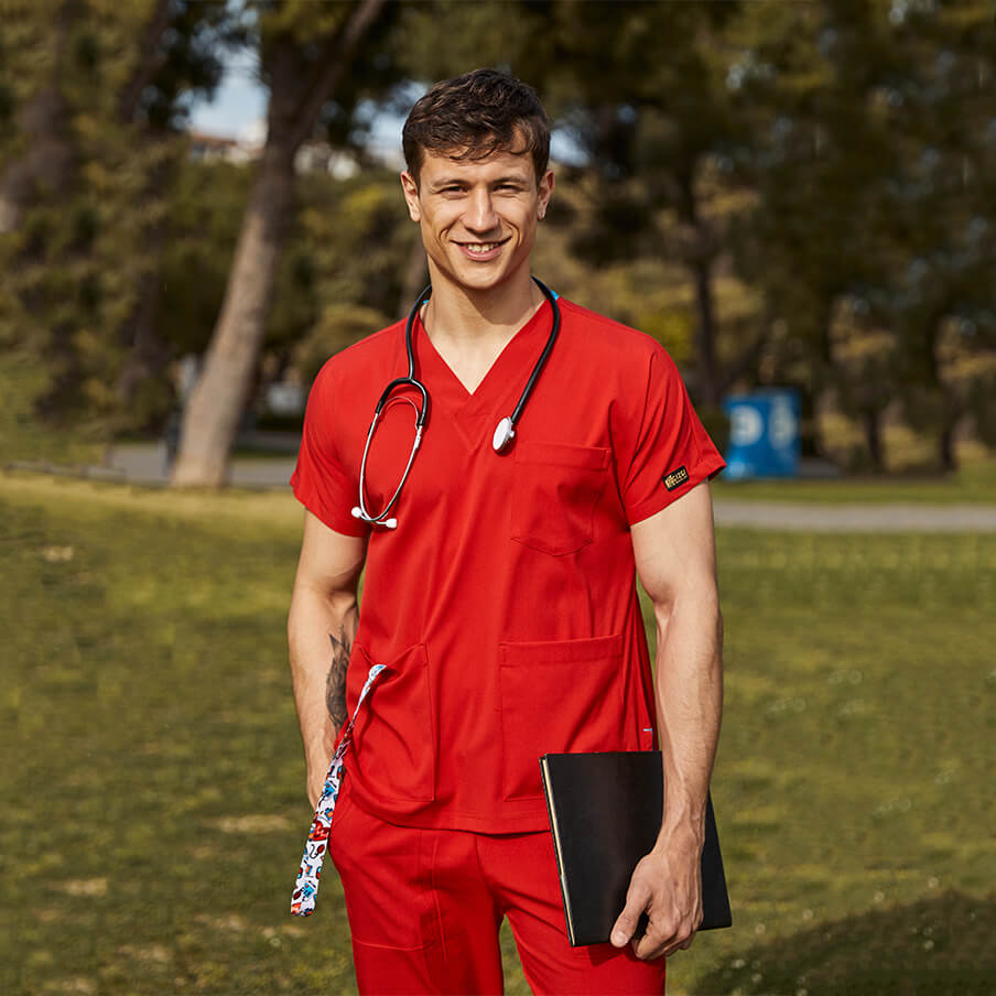 Kırmızı Dr. Greys  Scrubs Takım Lüks Likralı Kumaş