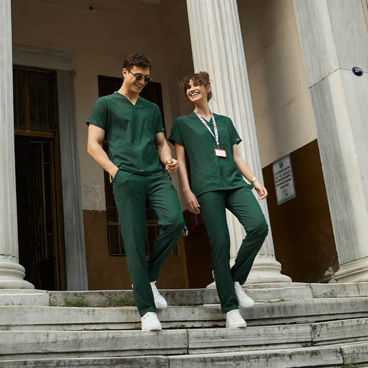 Avcı Yeşili Dr. Greys  Scrubs Takım Lüks Likralı Kumaş