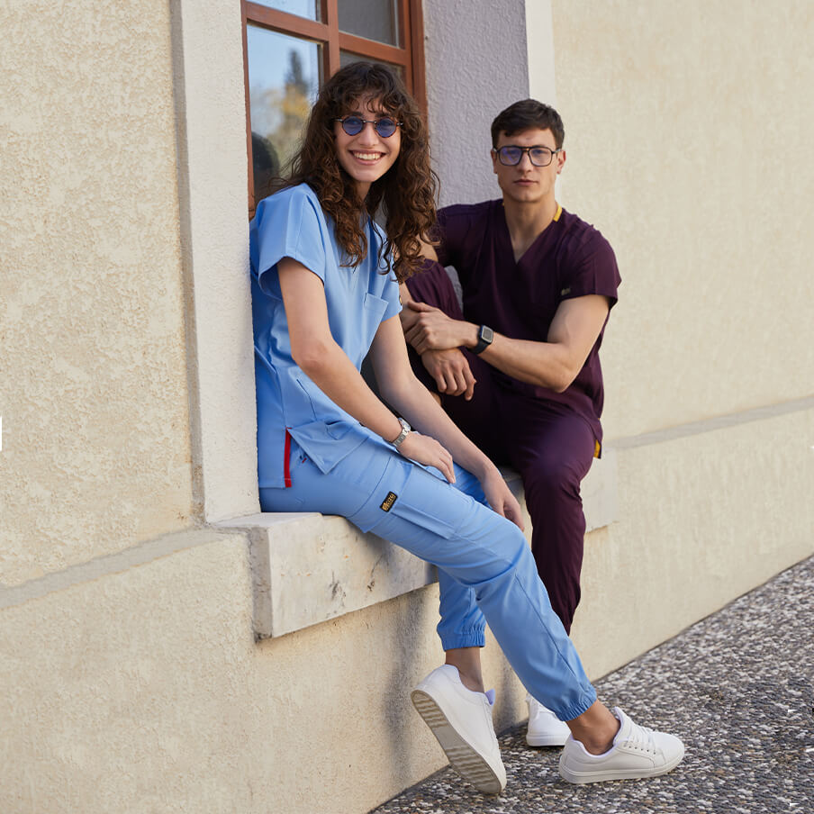 Açık Mavi Jogger  Scrubs Takım Lüks Likralı Kumaş