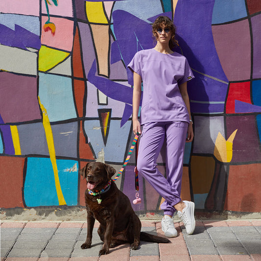 Lila Basic  Scrubs Takım Lüks Likralı Kumaş