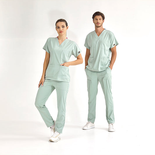 Mint Yeşili Dr. Greys  Scrubs Takım Lüks Likralı Kumaş