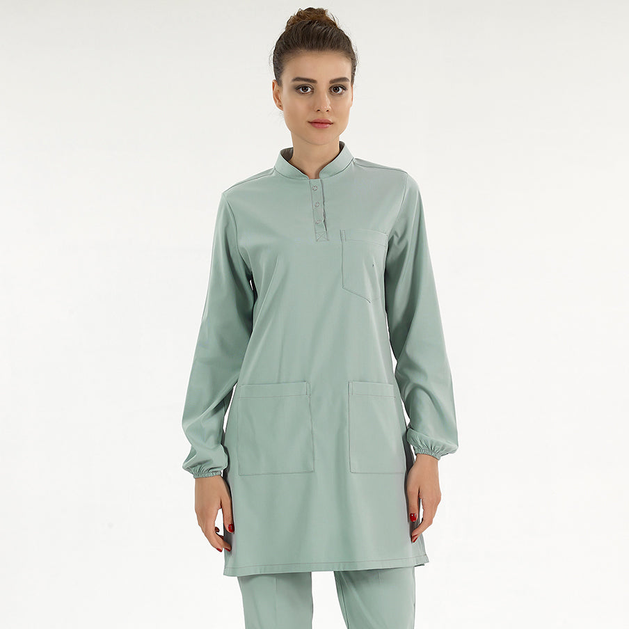 Mint Yeşili Tesettür Hakim Yaka  Scrubs Takım Lüks Likralı Kumaş