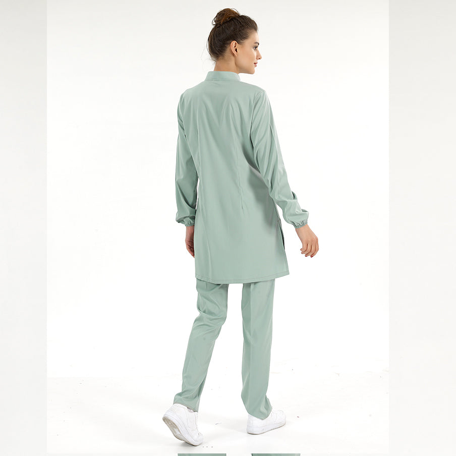 Mint Yeşili Tesettür Hakim Yaka  Scrubs Takım Lüks Likralı Kumaş