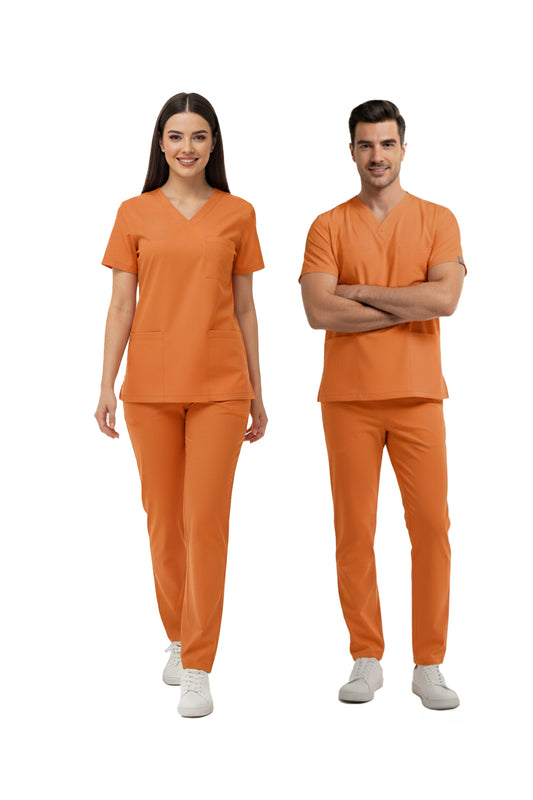 Orange Ochre Dr. Greys  Scrubs Takım Lüks Likralı Kumaş