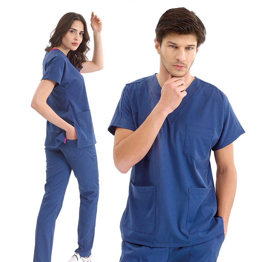 Petrol Mavisi Dr. Greys  Scrubs Takım Lüks Likralı Kumaş