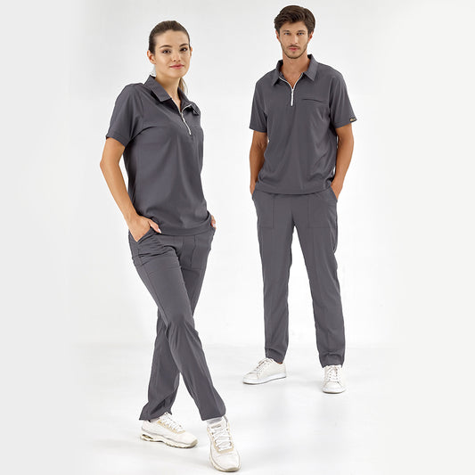 Füme Polo Yaka  Scrubs Takım Lüks Likralı Kumaş