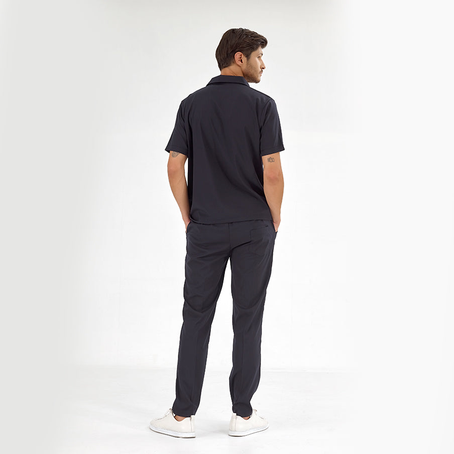 Lacivert Polo Yaka  Scrubs Takım Lüks Likralı Kumaş