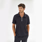 Lacivert Polo Yaka  Scrubs Takım Lüks Likralı Kumaş