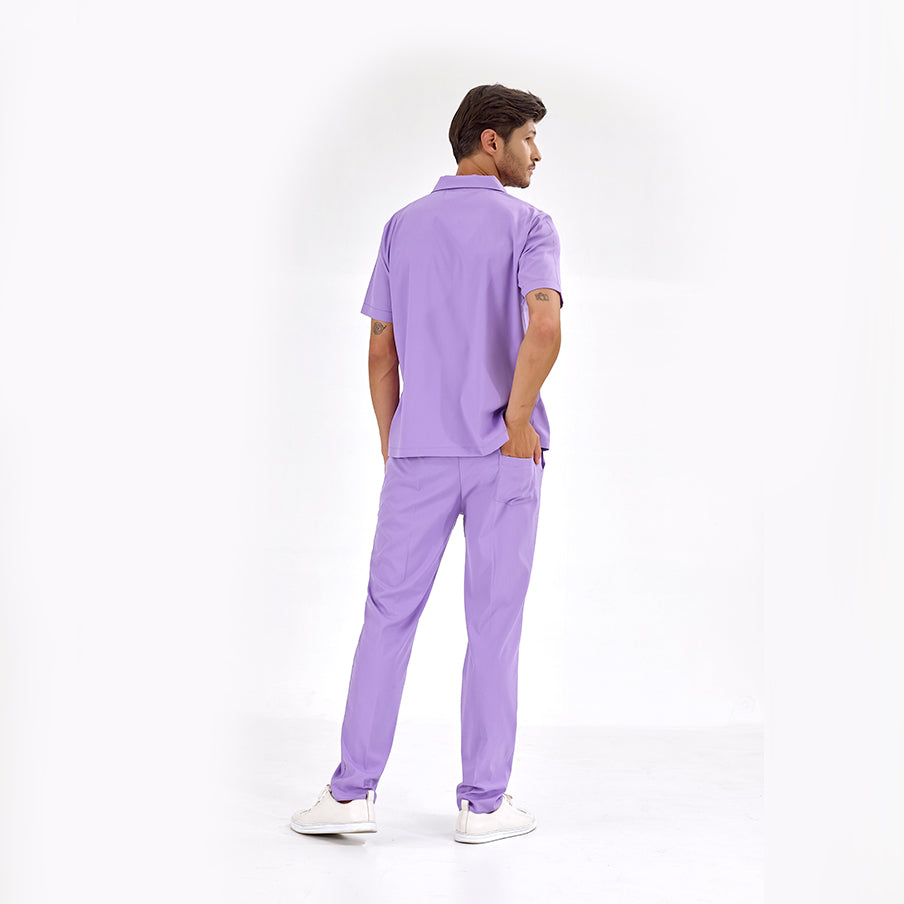 Lila Polo Yaka  Scrubs Takım Lüks Likralı Kumaş