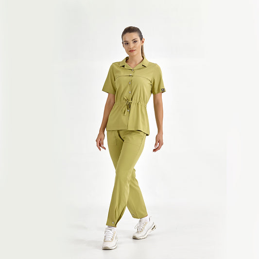 Antep Fıstığı Retro Kadın  Scrubs Takım Lüks Likralı Kumaş