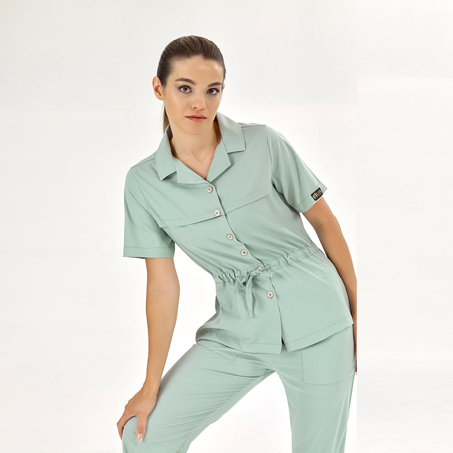 Mint Yeşili Retro Kadın  Scrubs Takım Lüks Likralı Kumaş