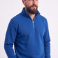 Saks Mavisi Dik Yaka Yarım Fermuarlı İş Sweatshirt 3 İplik Şardonlu