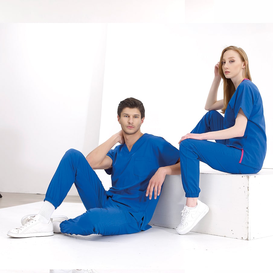 Saks Mavisi Jogger  Scrubs Takım Lüks Likralı Kumaş