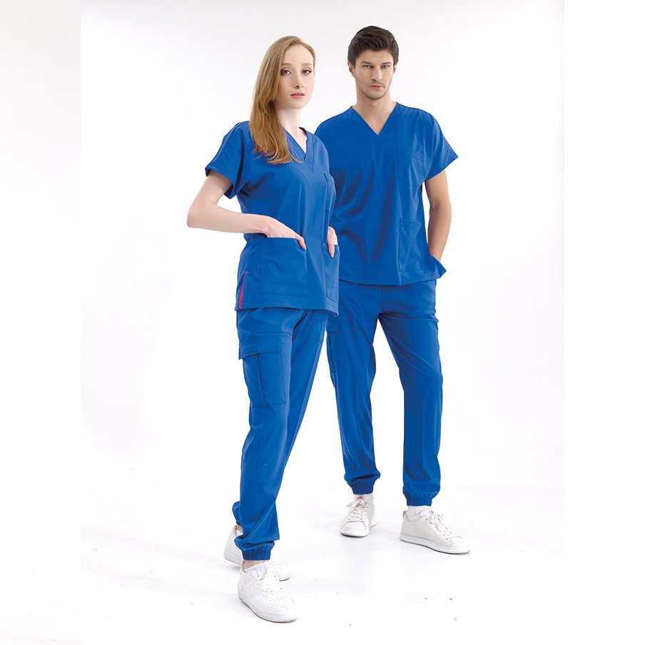 Saks Mavisi Jogger  Scrubs Takım Lüks Likralı Kumaş