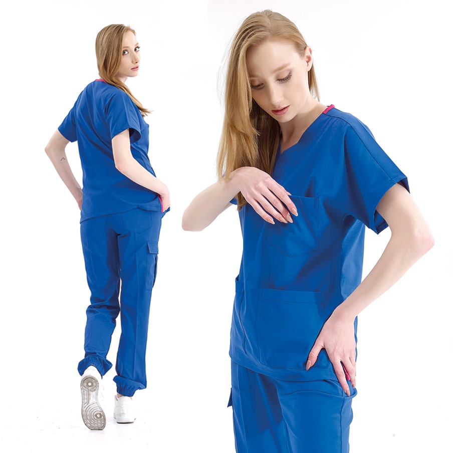 Saks Mavisi Jogger  Scrubs Takım Lüks Likralı Kumaş