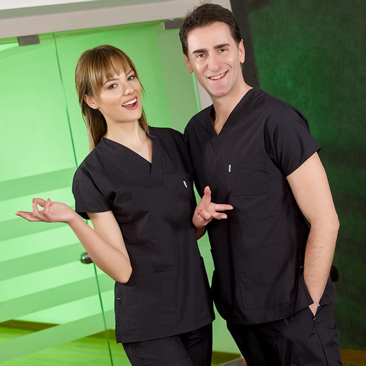 Siyah Dr. Greys  Scrubs Takım Terikoton Kumaş