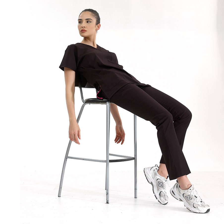 Siyah Dr. Greys  Scrubs Takım Lüks Likralı Kumaş