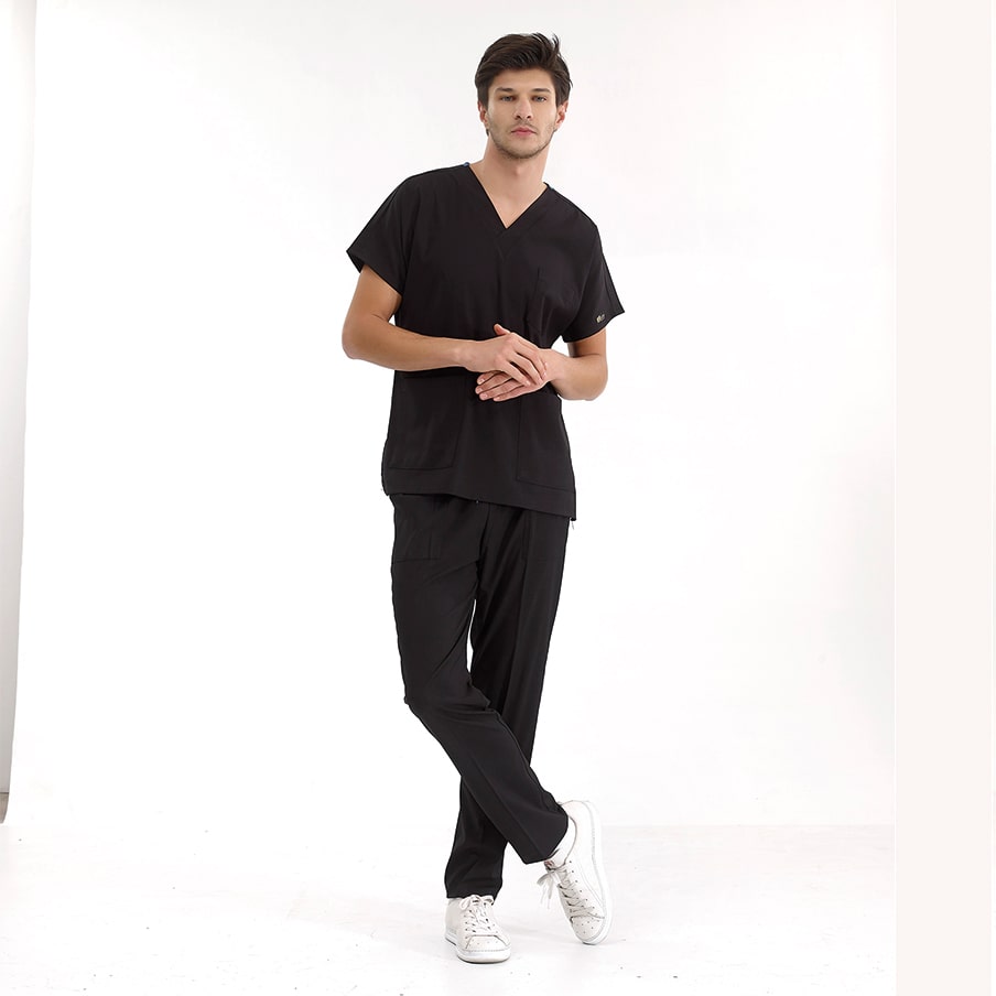 Siyah Dr. Greys  Scrubs Takım Lüks Likralı Kumaş