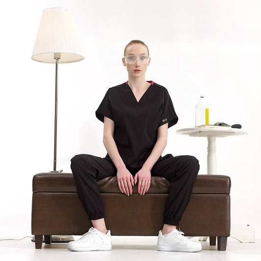 Siyah Jogger  Scrubs Takım Lüks Likralı Kumaş