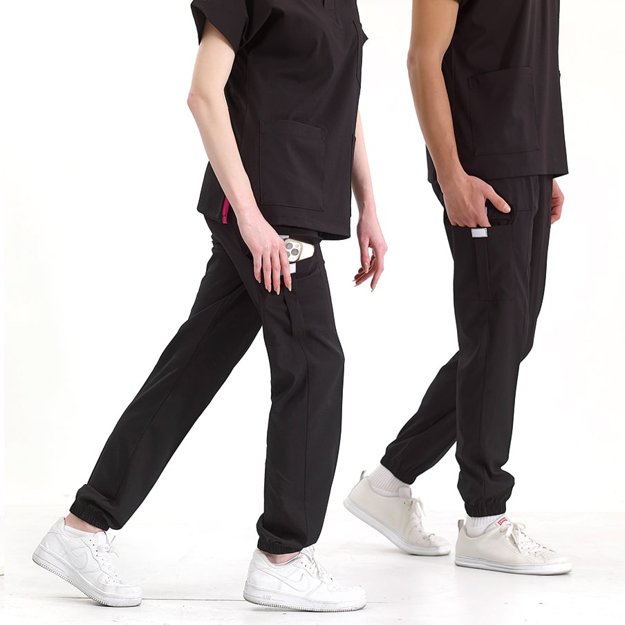 Siyah Jogger  Scrubs Takım Lüks Likralı Kumaş