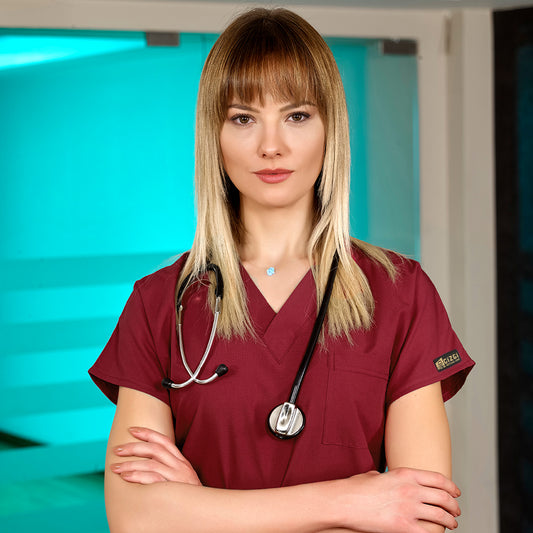 Bordo Dr. Greys  Scrubs Takım Terikoton Kumaş