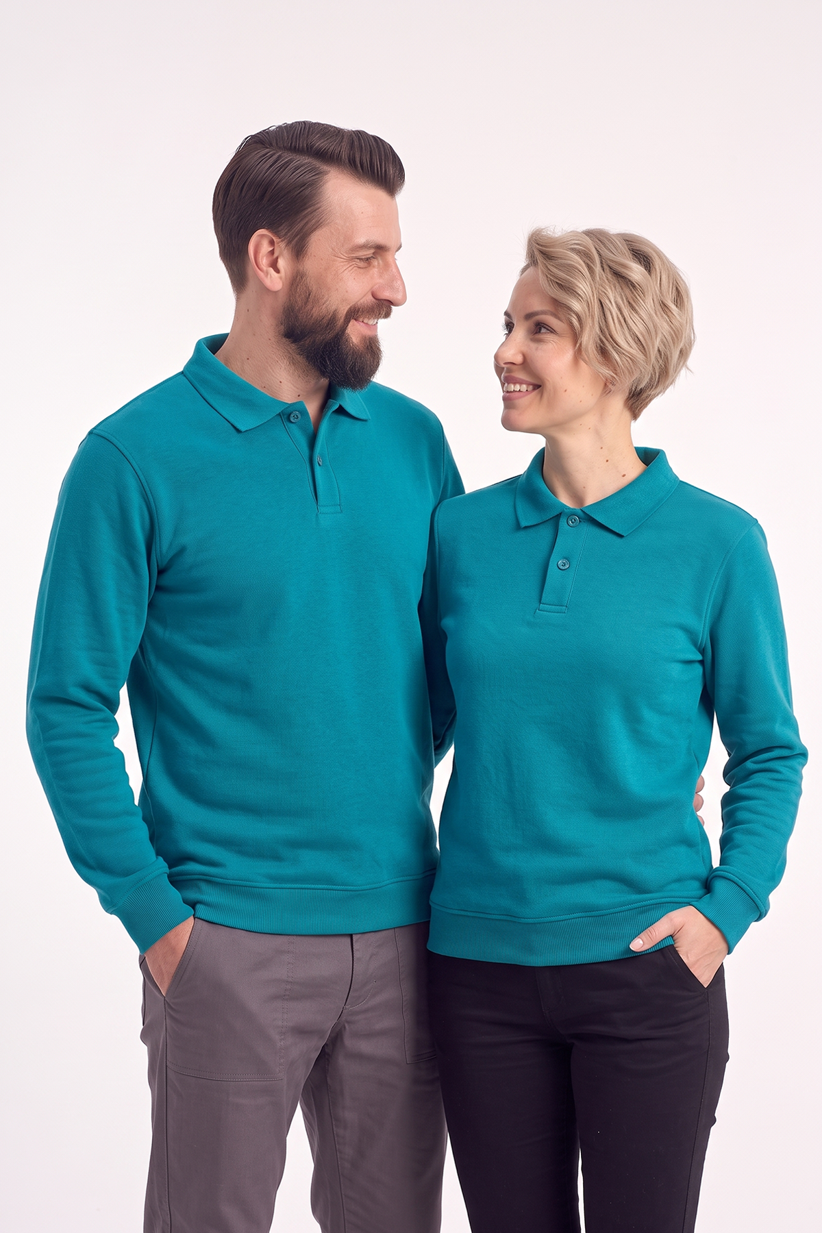 Turkuaz Polo Yaka İş Sweatshirt 2 İplik