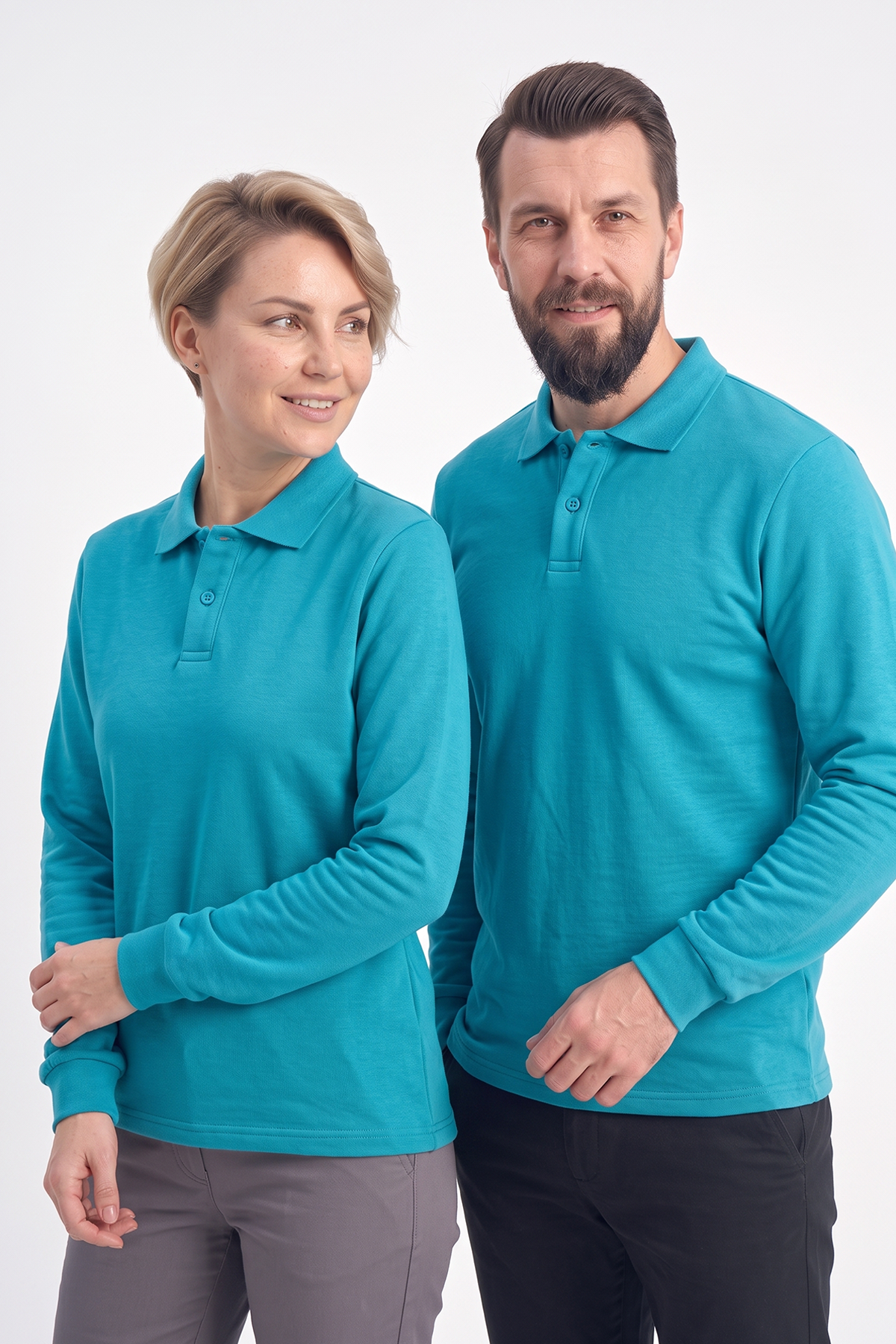 Turkuaz Polo Yaka İş Sweatshirt 2 İplik