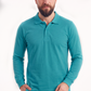 Turkuaz Polo Yaka Uzun Kol İş Sweatshirtü Penye Lacoste Kumaş