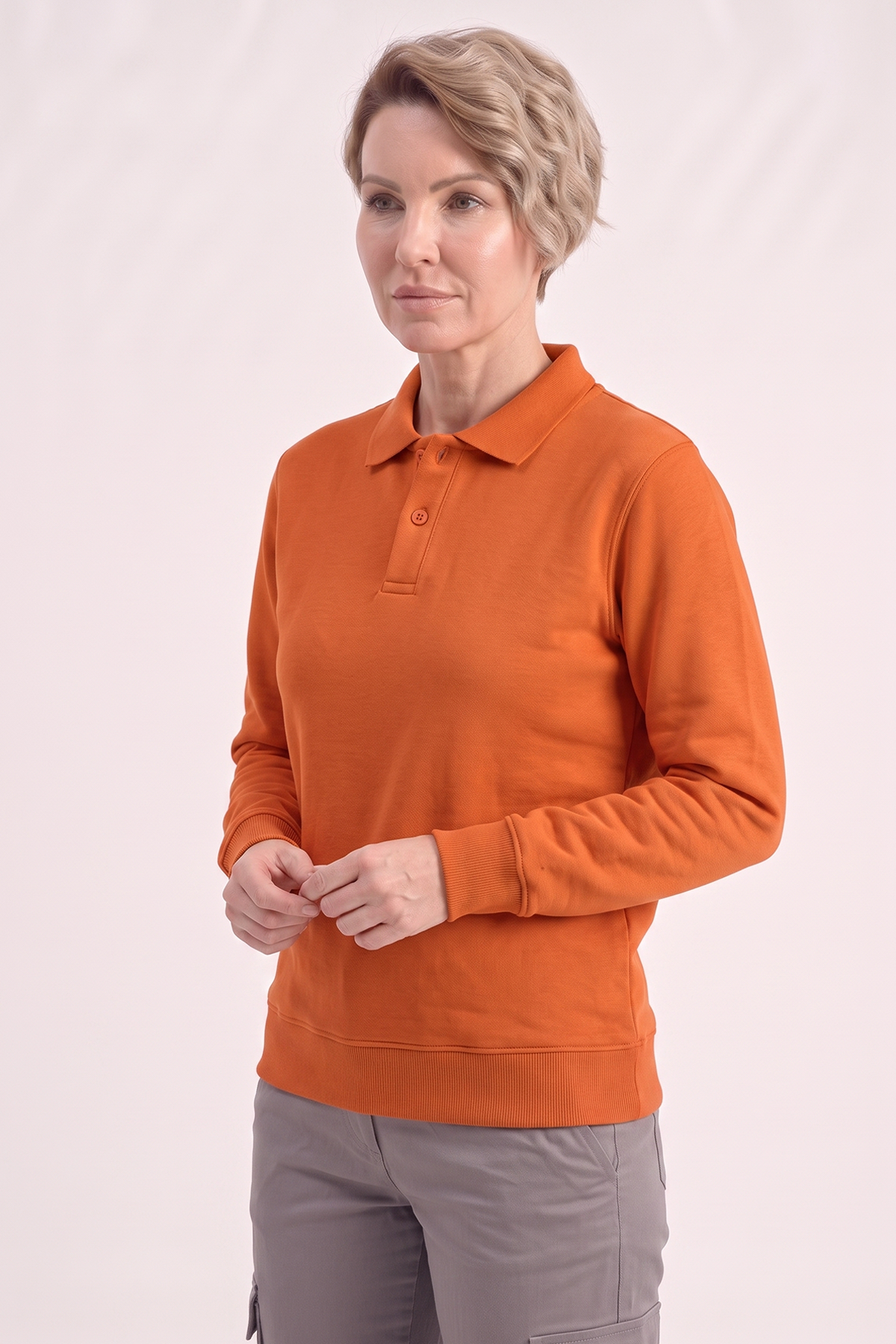 Turuncu Polo Yaka İş Sweatshirt 3 İplik
