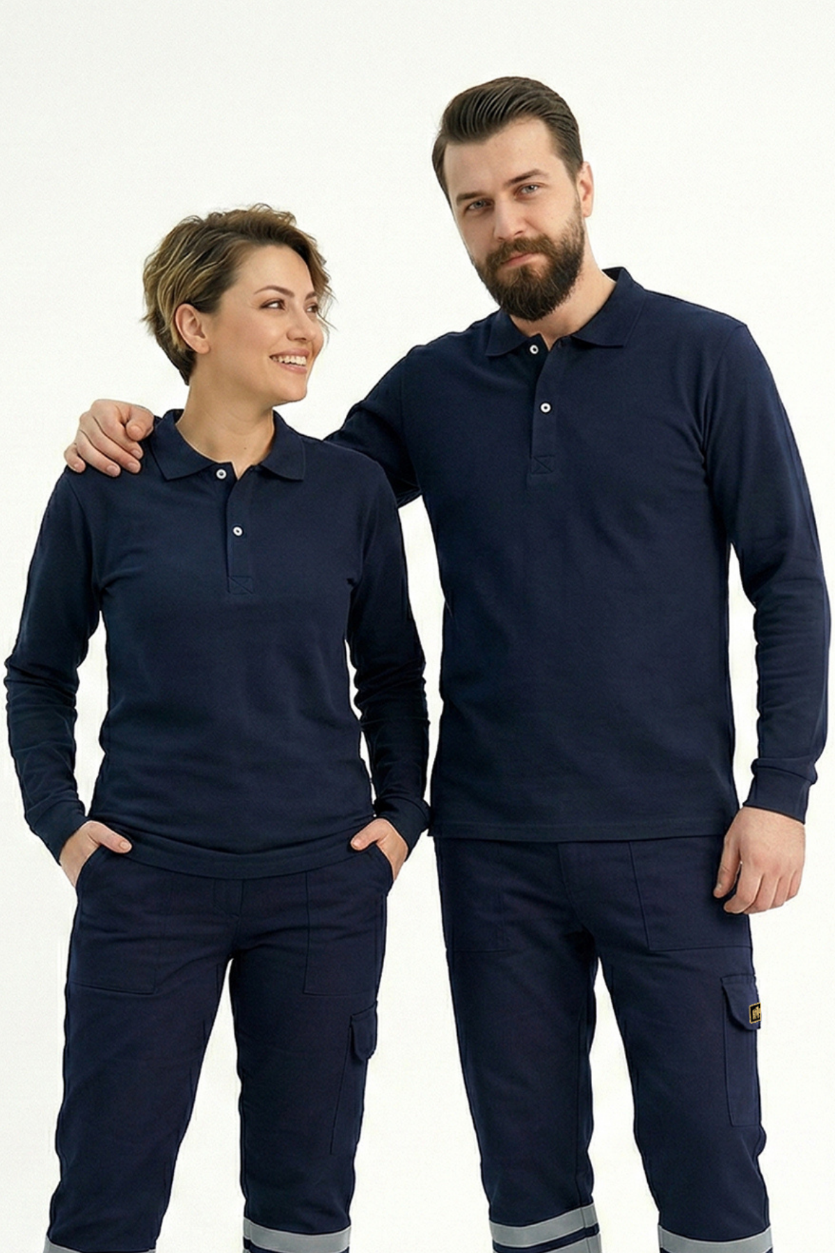 Lacivert Polo Yaka Uzun Kol İş Sweatshirtü Penye Lacoste Kumaş