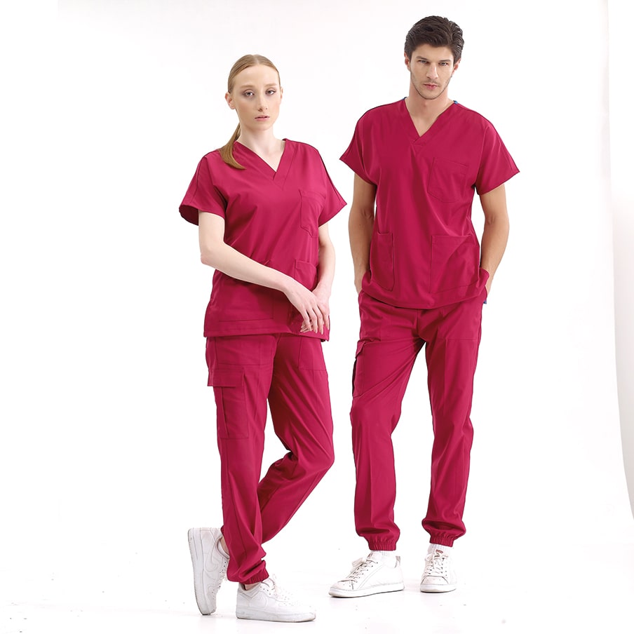 Vişne Jogger  Scrubs Takım Lüks Likralı Kumaş