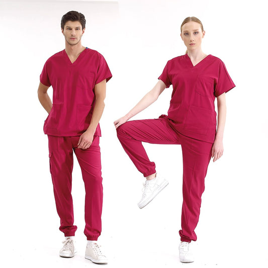 Vişne Jogger  Scrubs Takım Lüks Likralı Kumaş