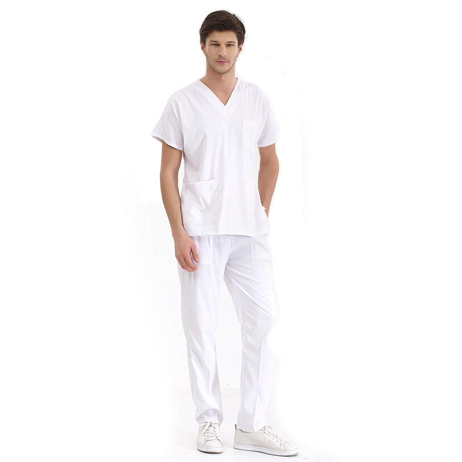 Beyaz Dr. Greys  Scrubs Takım Lüks Likralı Kumaş