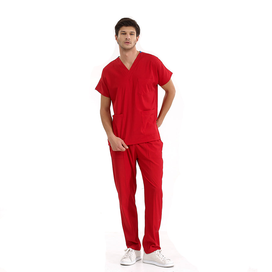 Kırmızı Dr. Greys  Scrubs Takım Lüks Likralı Kumaş