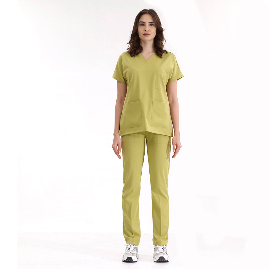 Antep Fıstığı Dr. Greys  Scrubs Takım Lüks Likralı Kumaş