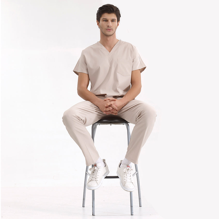 Krem Dr. Greys  Scrubs Takım Lüks Likralı Kumaş